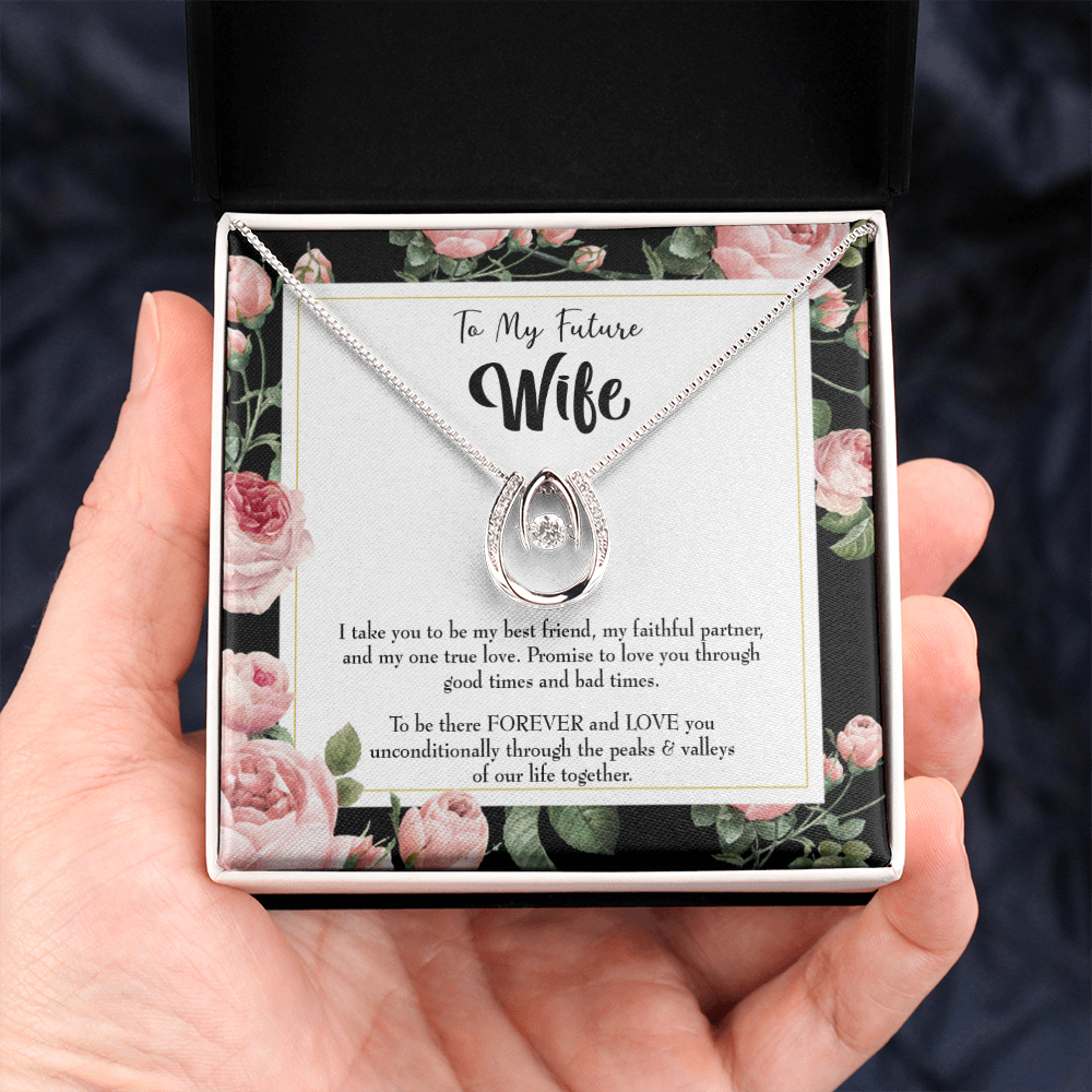To My Girlfriend I take You Lucky Horseshoe Necklace Message Card 14k w CZ Crystals-Express Your Love Gifts