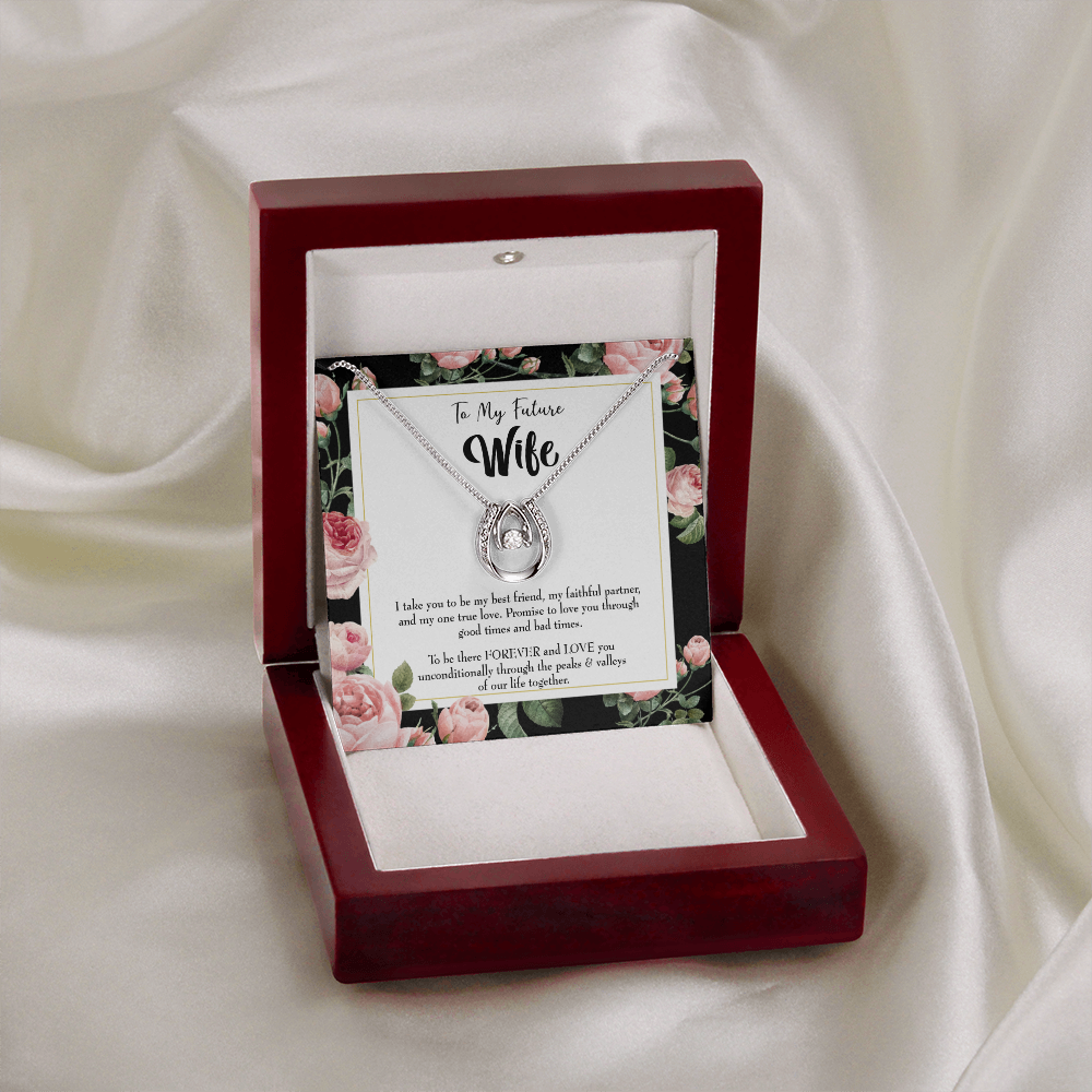 To My Girlfriend I take You Lucky Horseshoe Necklace Message Card 14k w CZ Crystals-Express Your Love Gifts