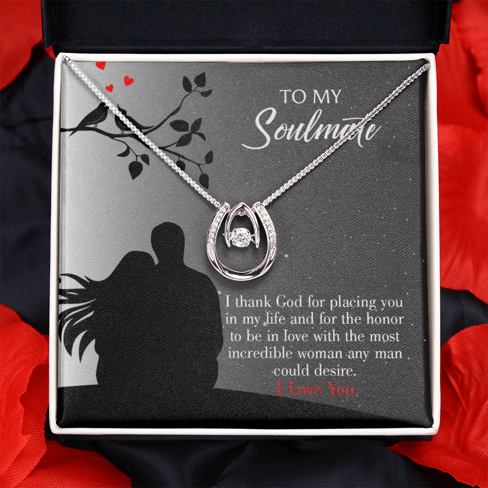 To My Girlfriend Incredible Woman Lucky Horseshoe Necklace Message Card 14k w CZ Crystals-Express Your Love Gifts