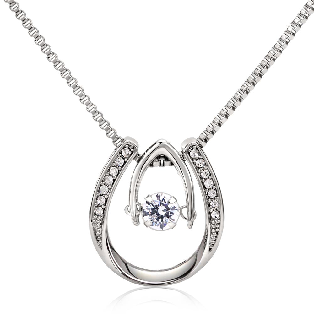 To My Girlfriend Incredible Woman Lucky Horseshoe Necklace Message Card 14k w CZ Crystals-Express Your Love Gifts
