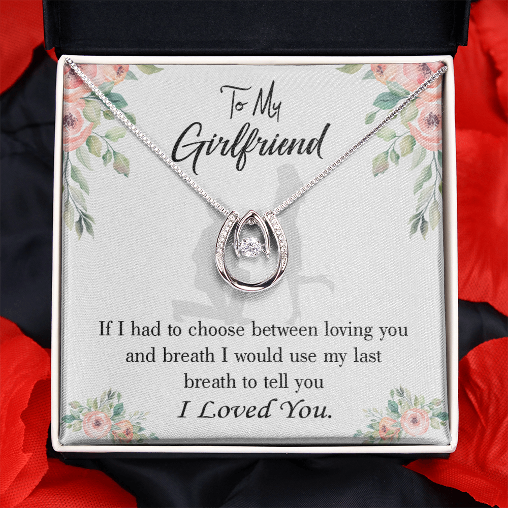 To My Girlfriend Last Breath Lucky Horseshoe Necklace Message Card 14k w CZ Crystals-Express Your Love Gifts