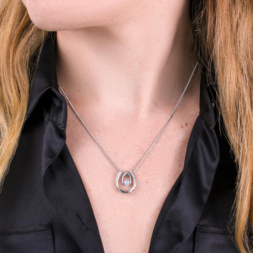 To My Girlfriend Last Breath Lucky Horseshoe Necklace Message Card 14k w CZ Crystals-Express Your Love Gifts