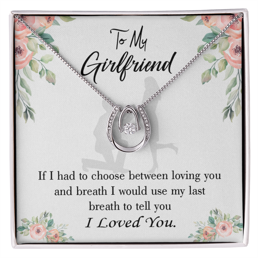 To My Girlfriend Last Breath Lucky Horseshoe Necklace Message Card 14k w CZ Crystals-Express Your Love Gifts