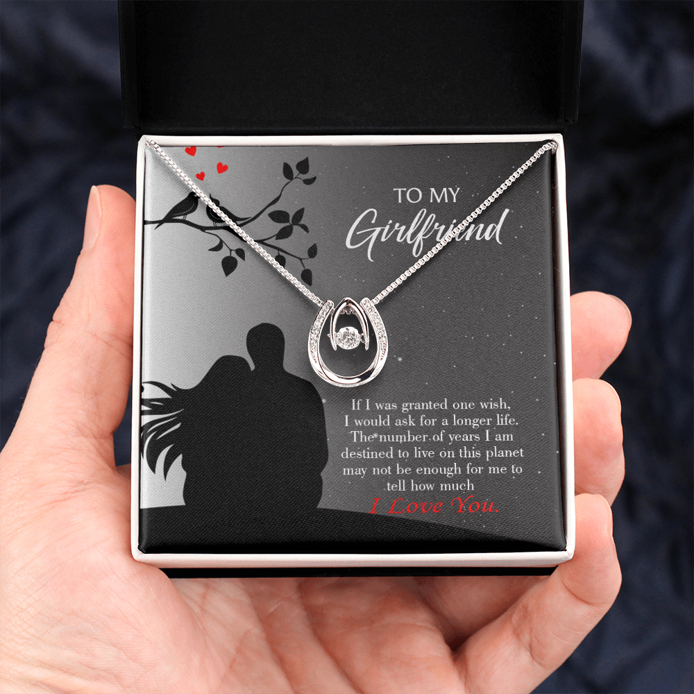 To My Girlfriend Longer Life Lucky Horseshoe Necklace Message Card 14k w CZ Crystals-Express Your Love Gifts