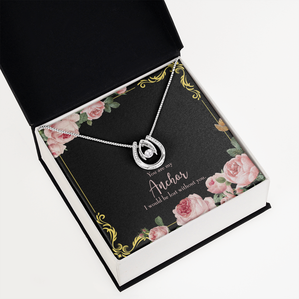 To My Girlfriend Lost Without You Lucky Horseshoe Necklace Message Card 14k w CZ Crystals-Express Your Love Gifts