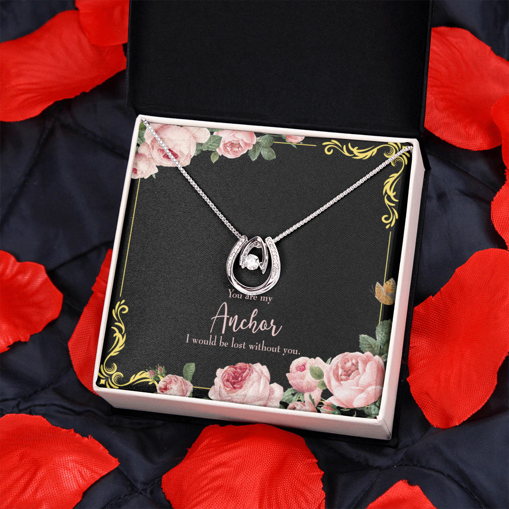 To My Girlfriend Lost Without You Lucky Horseshoe Necklace Message Card 14k w CZ Crystals-Express Your Love Gifts