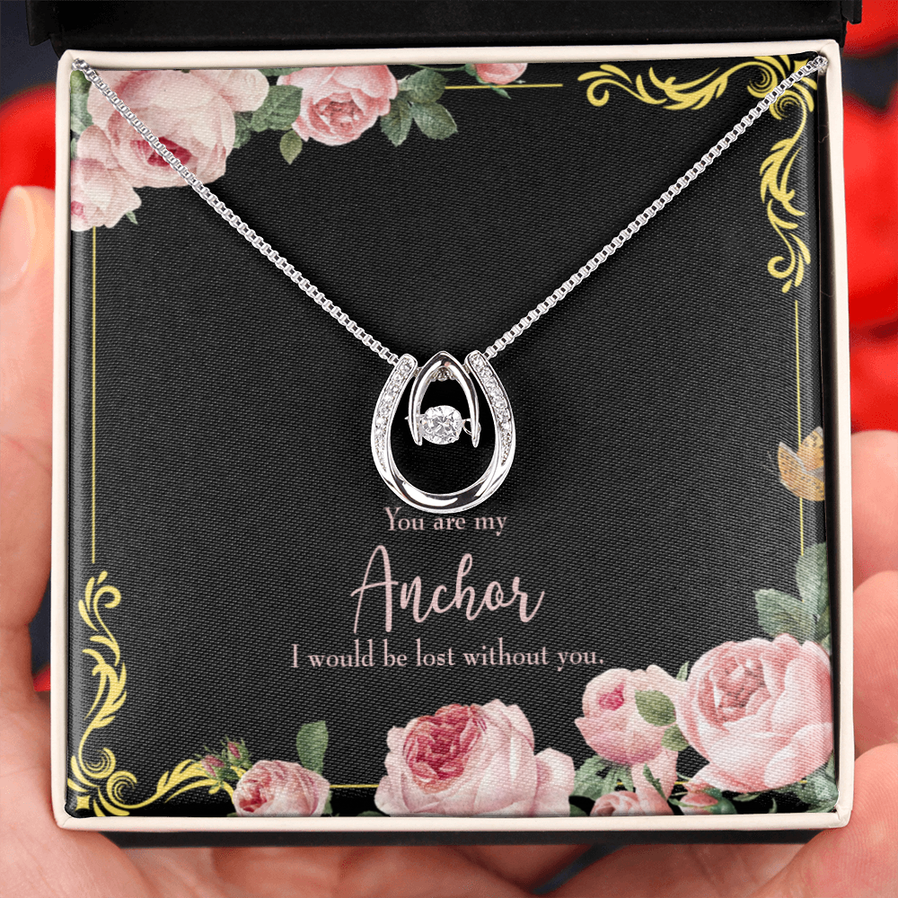 To My Girlfriend Lost Without You Lucky Horseshoe Necklace Message Card 14k w CZ Crystals-Express Your Love Gifts