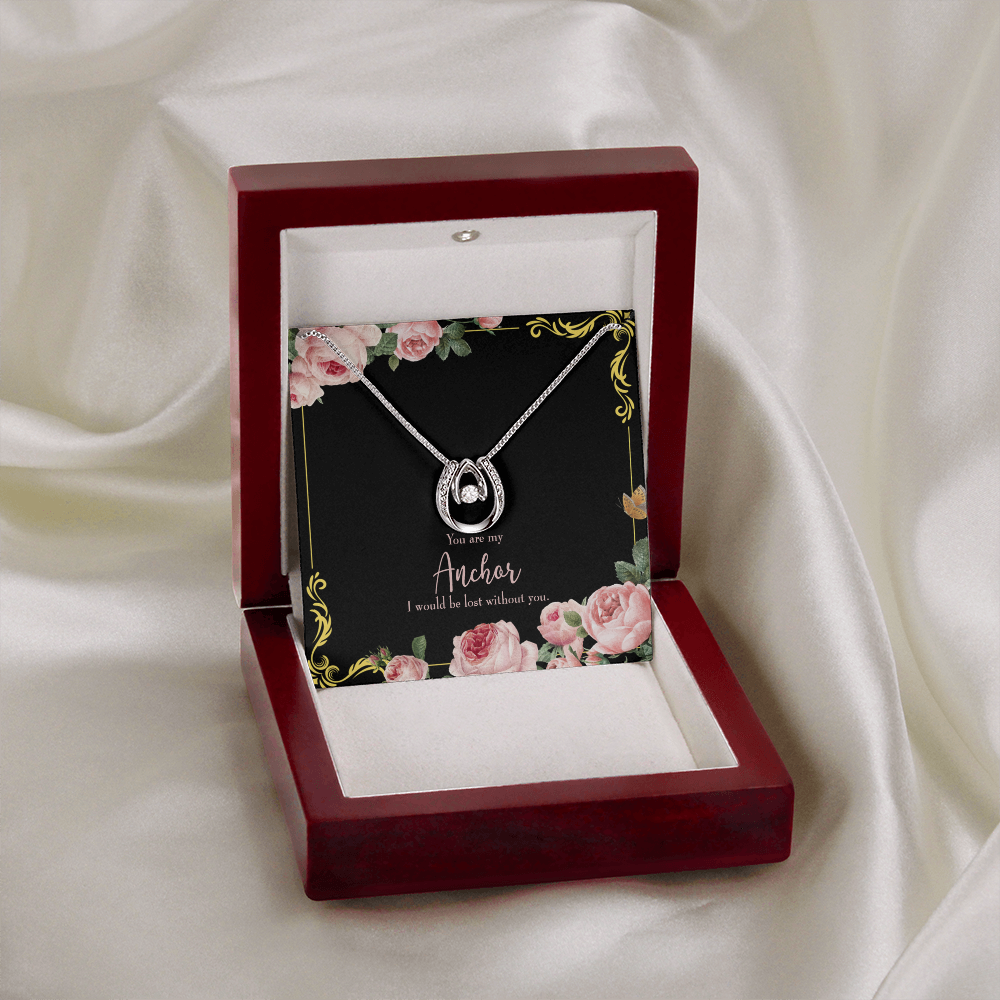 To My Girlfriend Lost Without You Lucky Horseshoe Necklace Message Card 14k w CZ Crystals-Express Your Love Gifts
