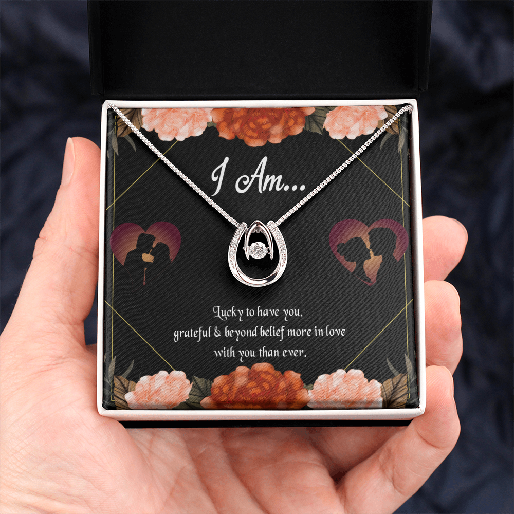 To My Girlfriend Love Gift I am Lucky Horseshoe Necklace Message Card 14k w CZ Crystals-Express Your Love Gifts
