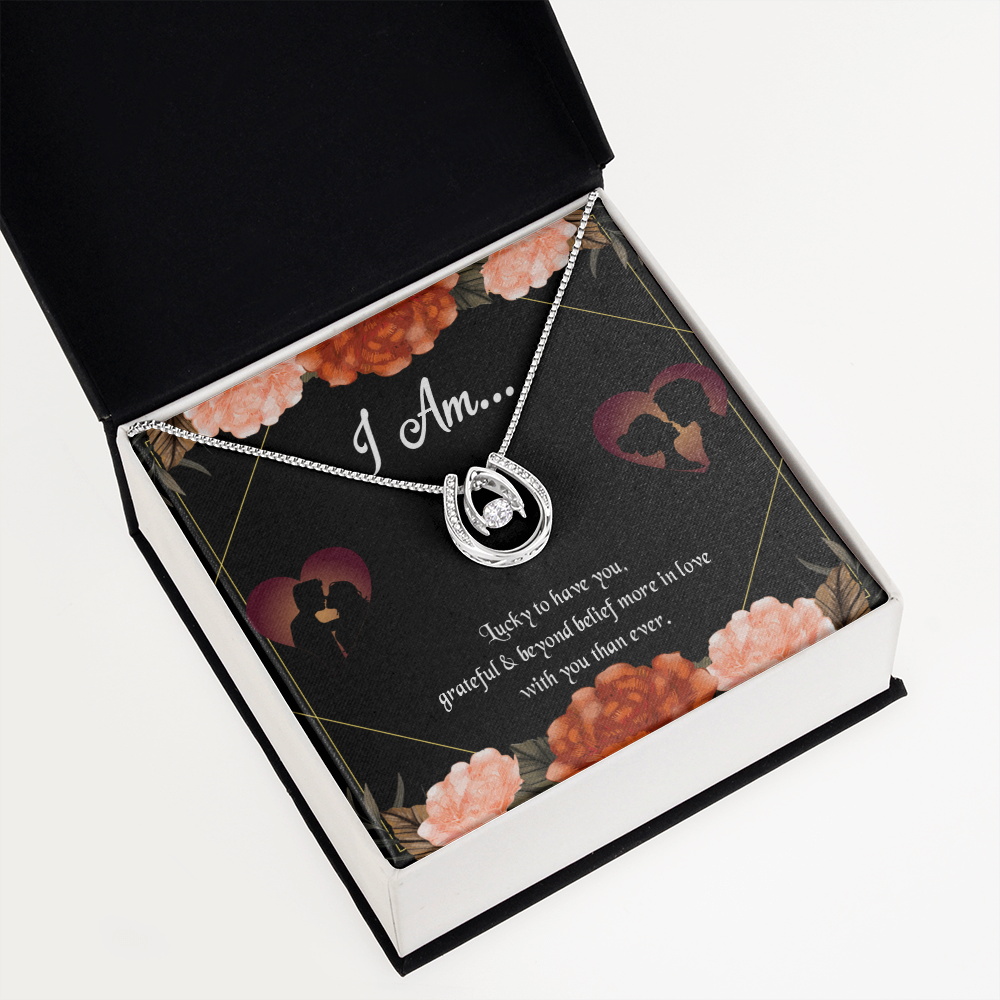To My Girlfriend Love Gift I am Lucky Horseshoe Necklace Message Card 14k w CZ Crystals-Express Your Love Gifts
