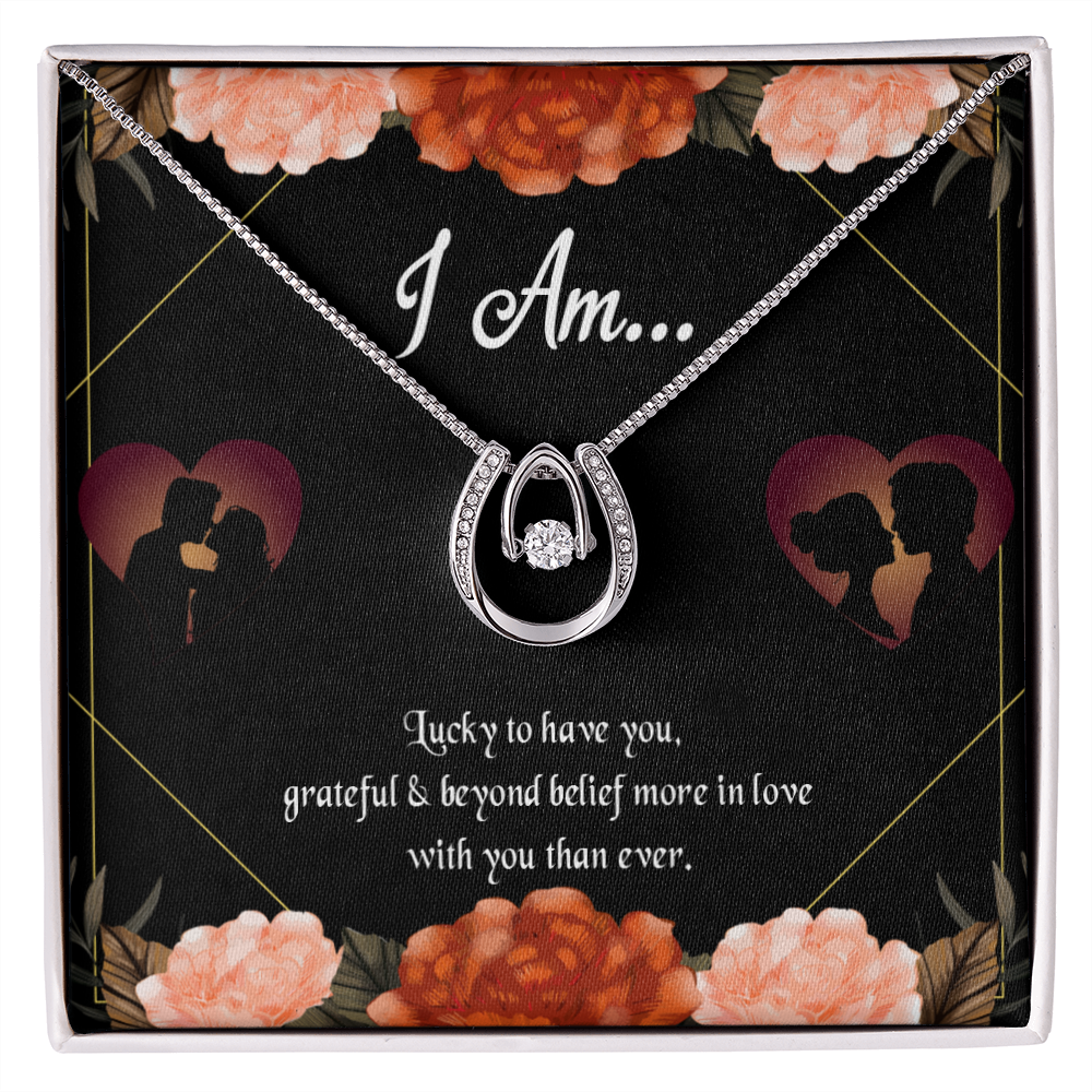 To My Girlfriend Love Gift I am Lucky Horseshoe Necklace Message Card 14k w CZ Crystals-Express Your Love Gifts