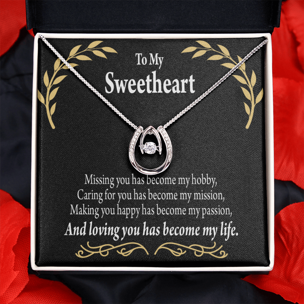 To My Girlfriend Loving You Lucky Horseshoe Necklace Message Card 14k w CZ Crystals-Express Your Love Gifts