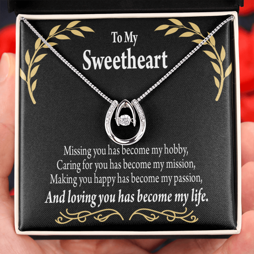 To My Girlfriend Loving You Lucky Horseshoe Necklace Message Card 14k w CZ Crystals-Express Your Love Gifts