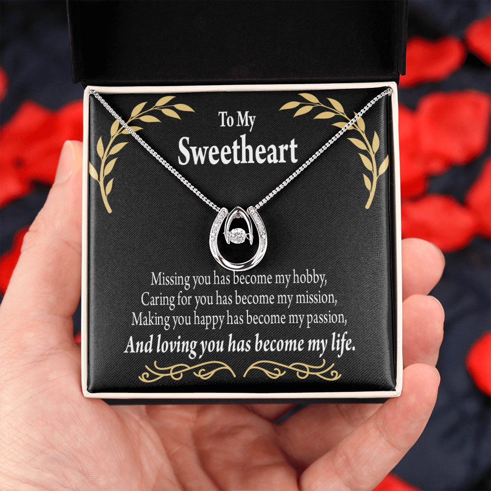 To My Girlfriend Loving You Lucky Horseshoe Necklace Message Card 14k w CZ Crystals-Express Your Love Gifts