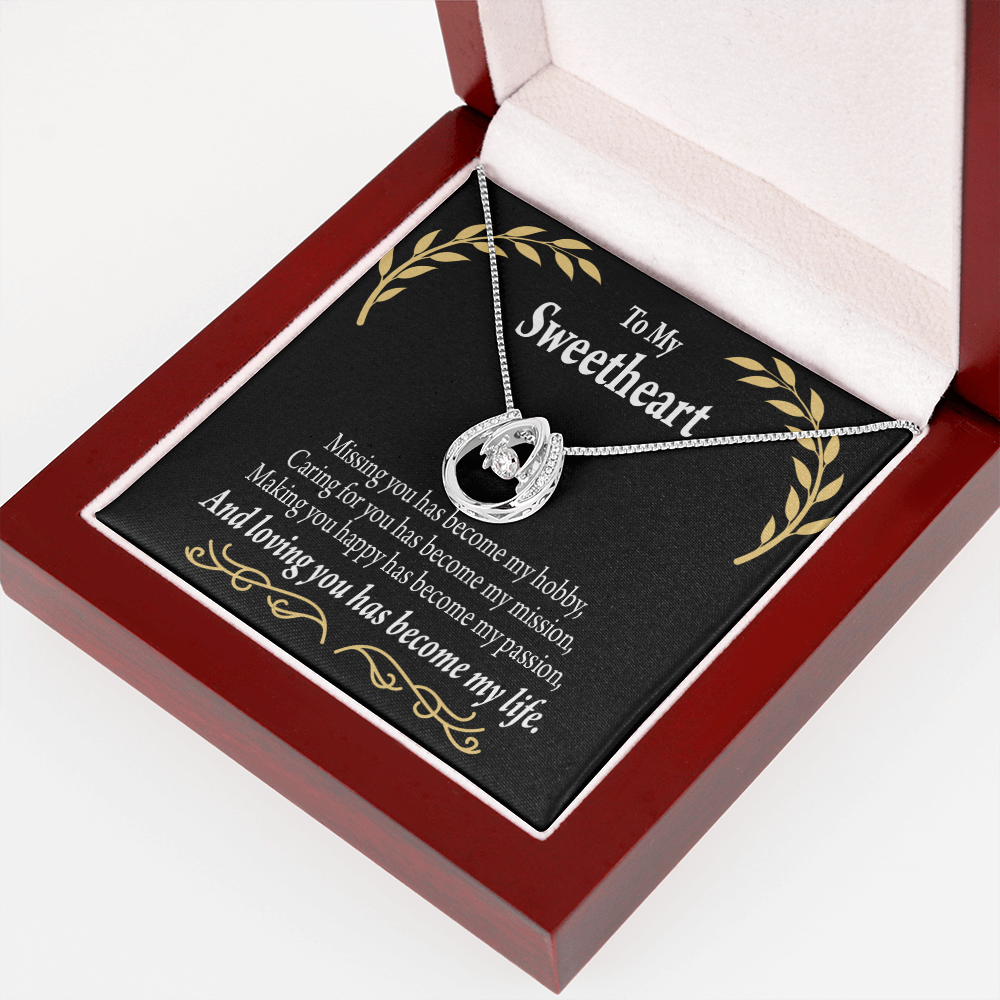 To My Girlfriend Loving You Lucky Horseshoe Necklace Message Card 14k w CZ Crystals-Express Your Love Gifts