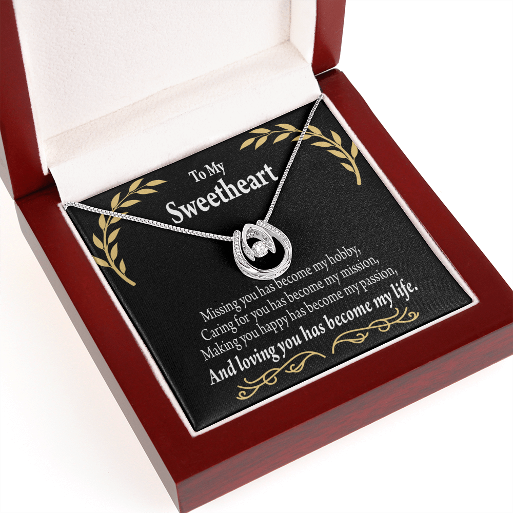 To My Girlfriend Loving You Lucky Horseshoe Necklace Message Card 14k w CZ Crystals-Express Your Love Gifts
