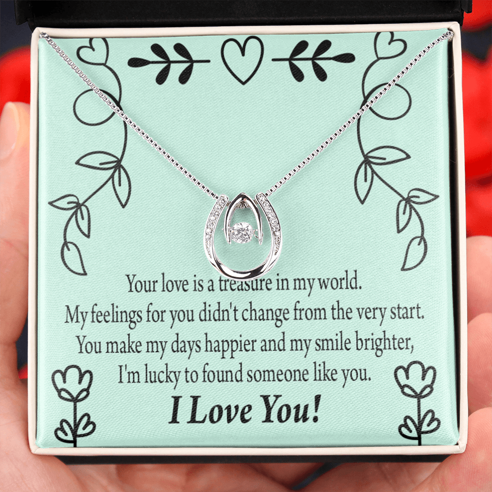 To My Girlfriend Lucky Lucky Horseshoe Necklace Message Card 14k w CZ Crystals-Express Your Love Gifts