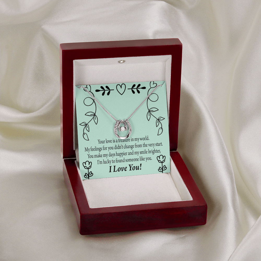 To My Girlfriend Lucky Lucky Horseshoe Necklace Message Card 14k w CZ Crystals-Express Your Love Gifts