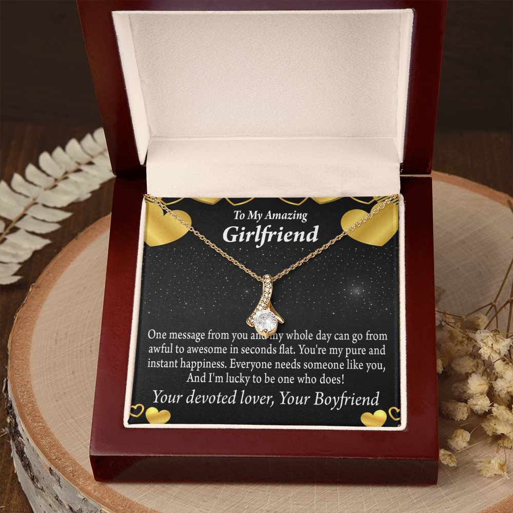 To My Girlfriend Lucky To Have You Alluring Ribbon Necklace Message Card-Express Your Love Gifts