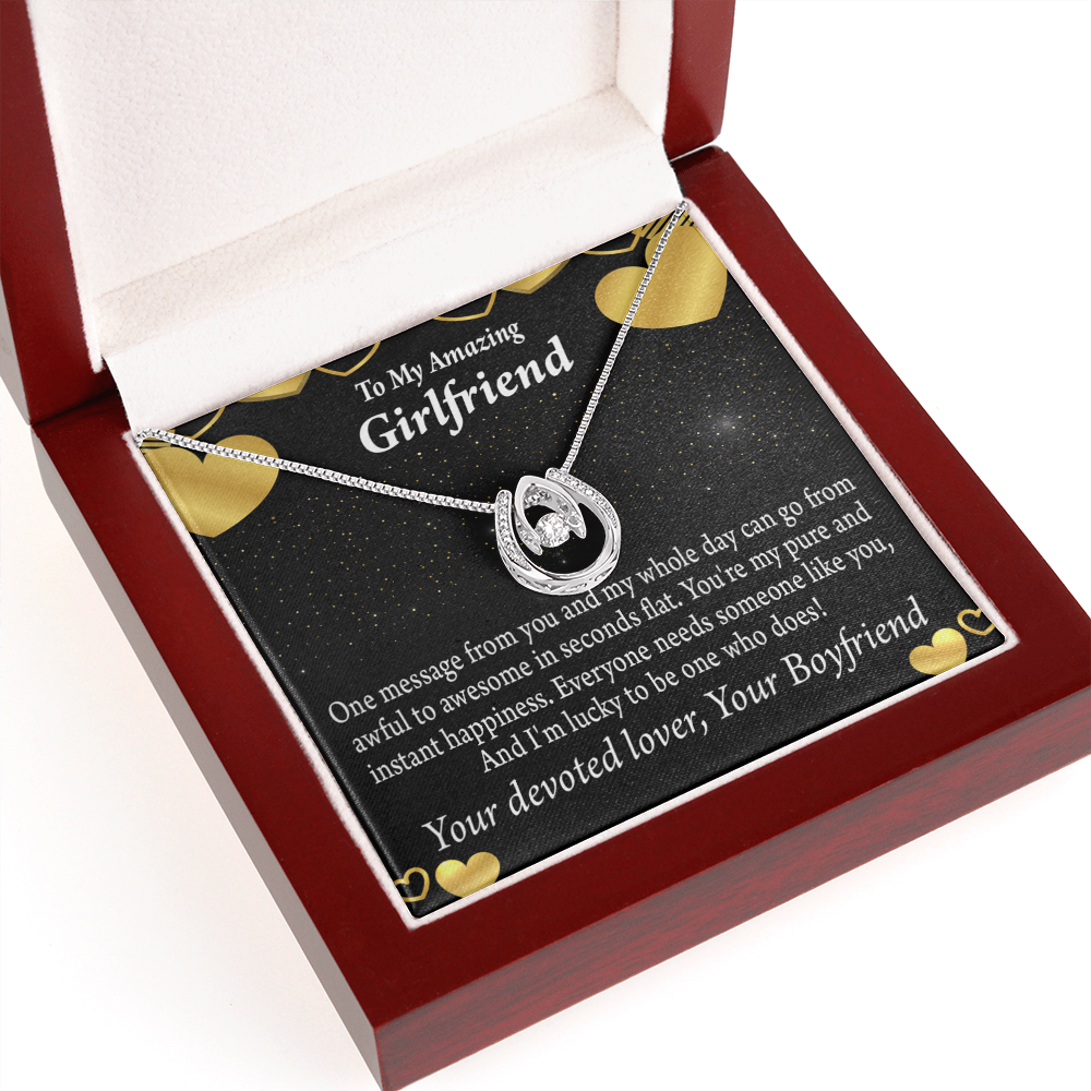To My Girlfriend Lucky To Have You Lucky Horseshoe Necklace Message Card 14k w CZ Crystals-Express Your Love Gifts