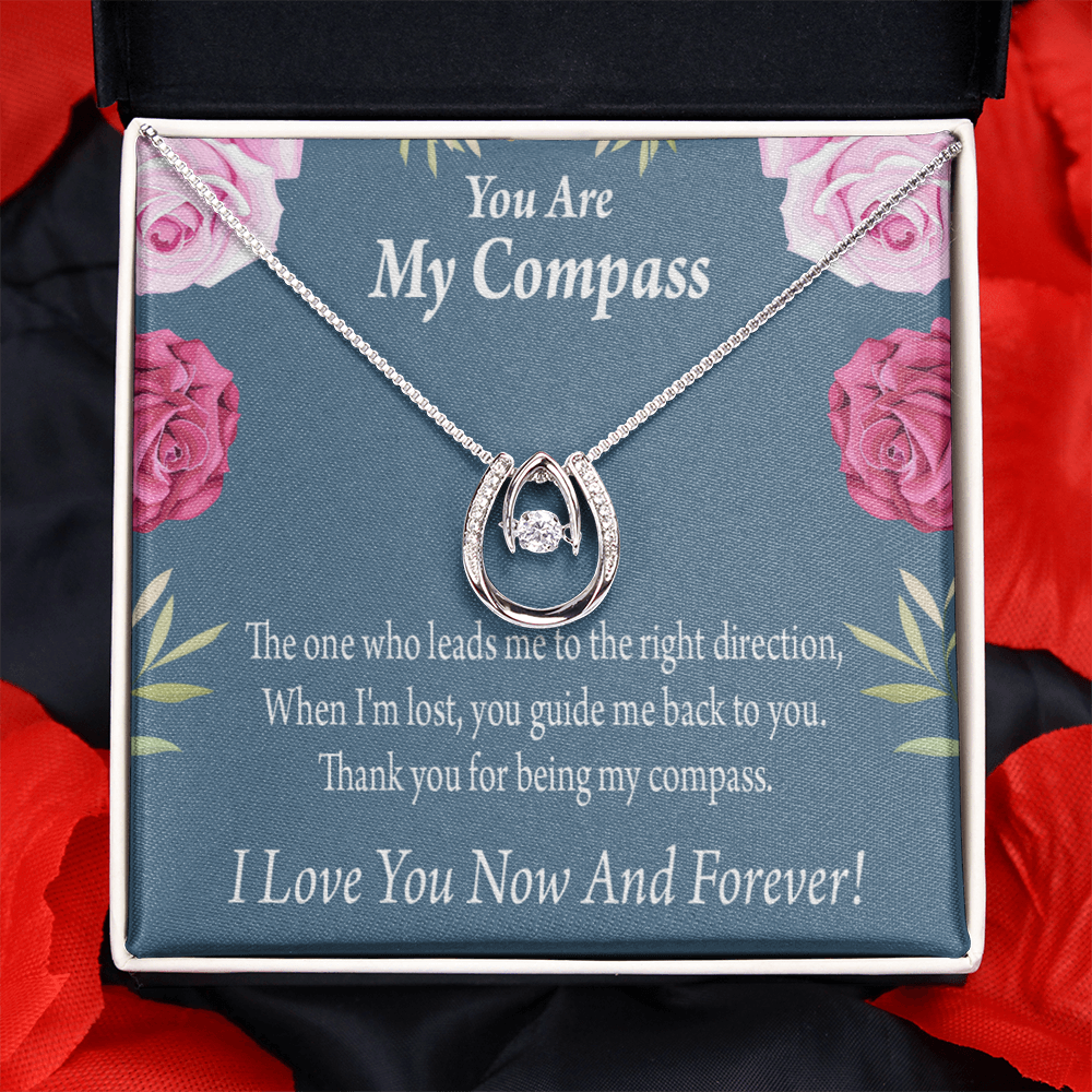 To My Girlfriend My Compass Lucky Horseshoe Necklace Message Card 14k w CZ Crystals-Express Your Love Gifts