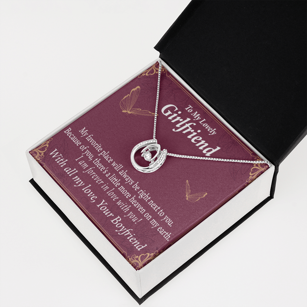 To My Girlfriend My Favorite Place Lucky Horseshoe Necklace Message Card 14k w CZ Crystals-Express Your Love Gifts