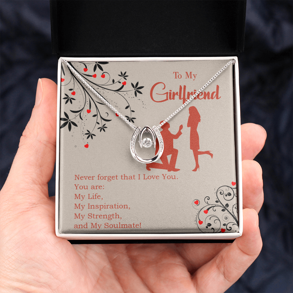 To My Girlfriend My Inspiration Lucky Horseshoe Necklace Message Card 14k w CZ Crystals-Express Your Love Gifts