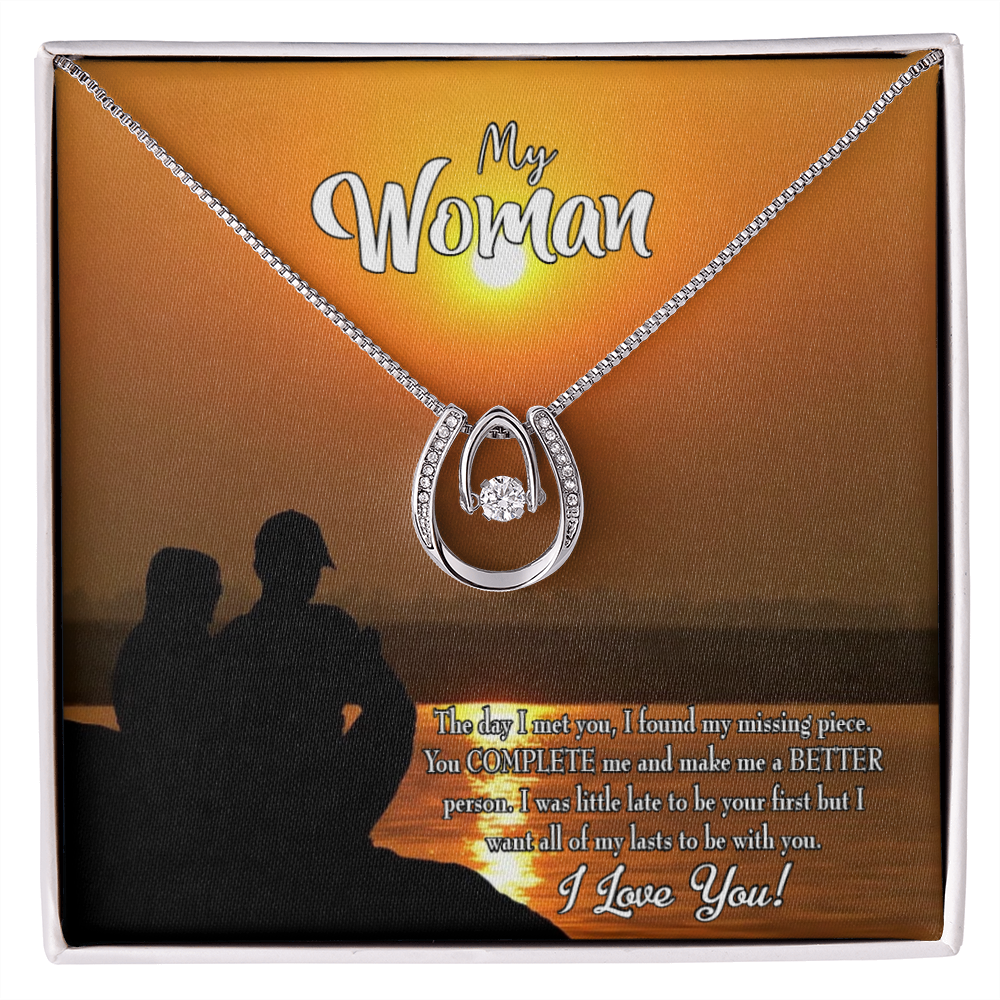 To My Girlfriend My Last Lucky Horseshoe Necklace Message Card 14k w CZ Crystals-Express Your Love Gifts