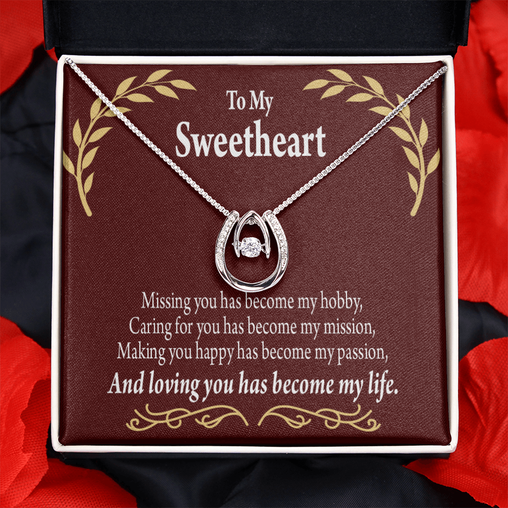 To My Girlfriend My Passion Lucky Horseshoe Necklace Message Card 14k w CZ Crystals-Express Your Love Gifts