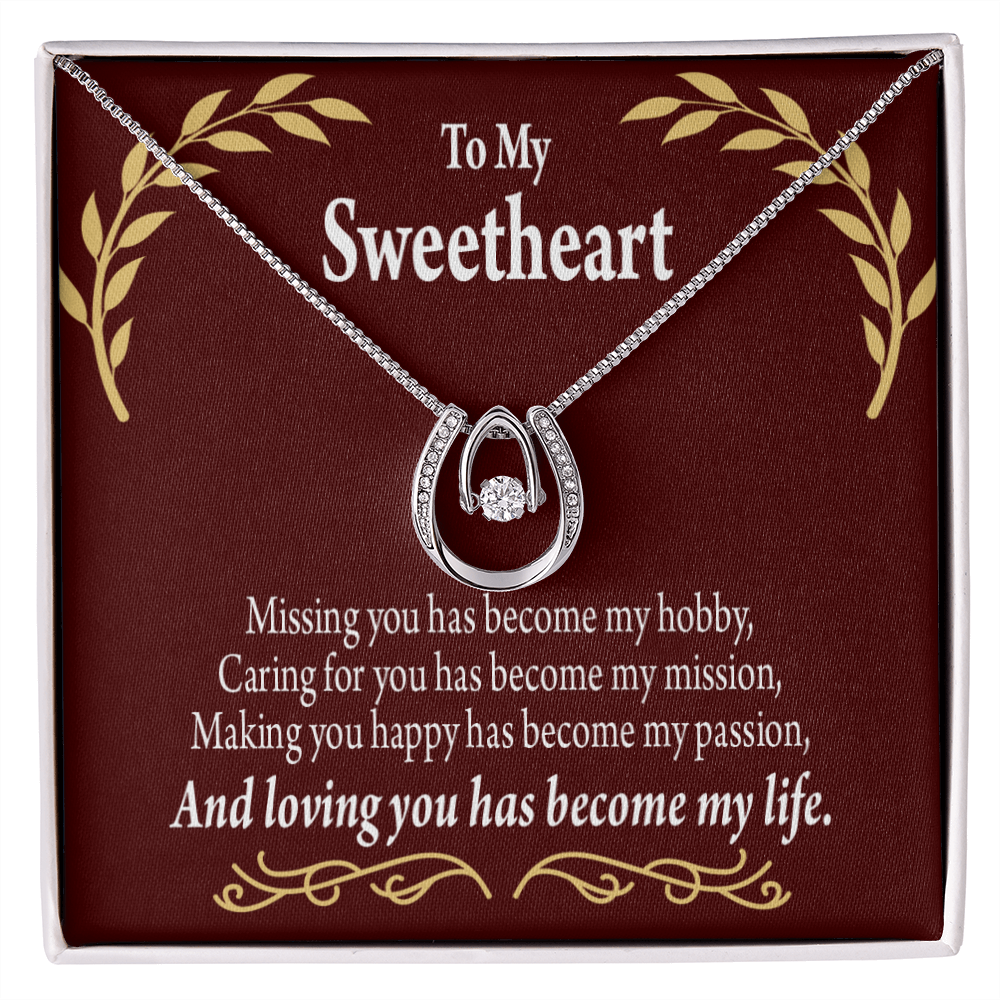 To My Girlfriend My Passion Lucky Horseshoe Necklace Message Card 14k w CZ Crystals-Express Your Love Gifts