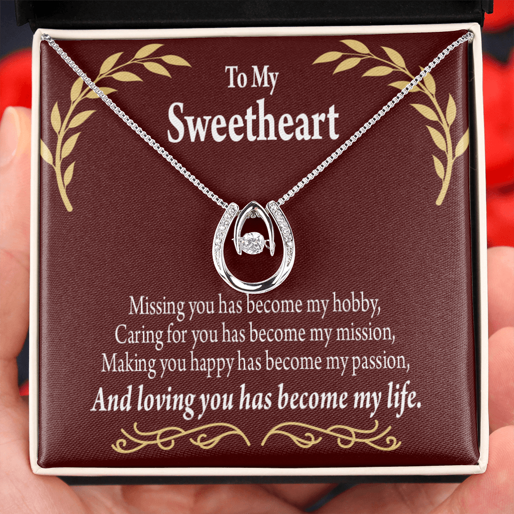 To My Girlfriend My Passion Lucky Horseshoe Necklace Message Card 14k w CZ Crystals-Express Your Love Gifts