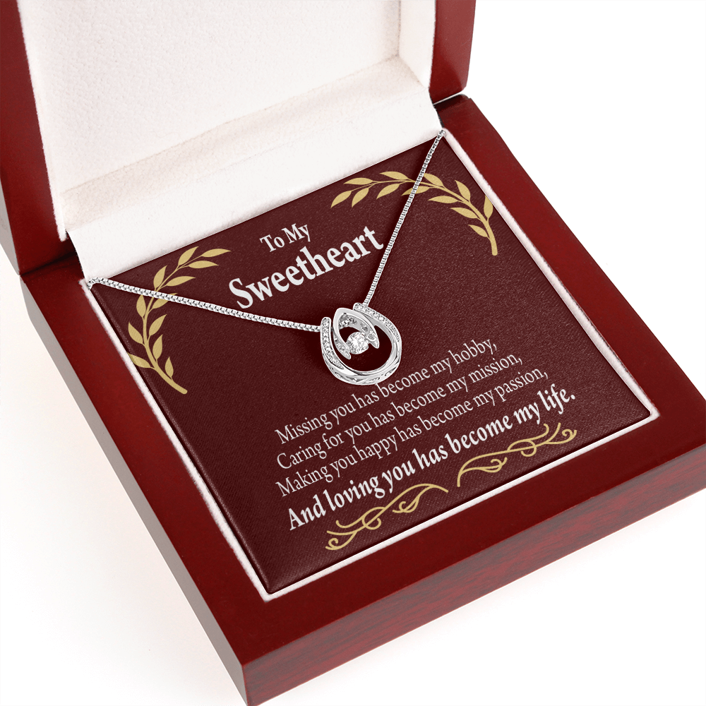 To My Girlfriend My Passion Lucky Horseshoe Necklace Message Card 14k w CZ Crystals-Express Your Love Gifts