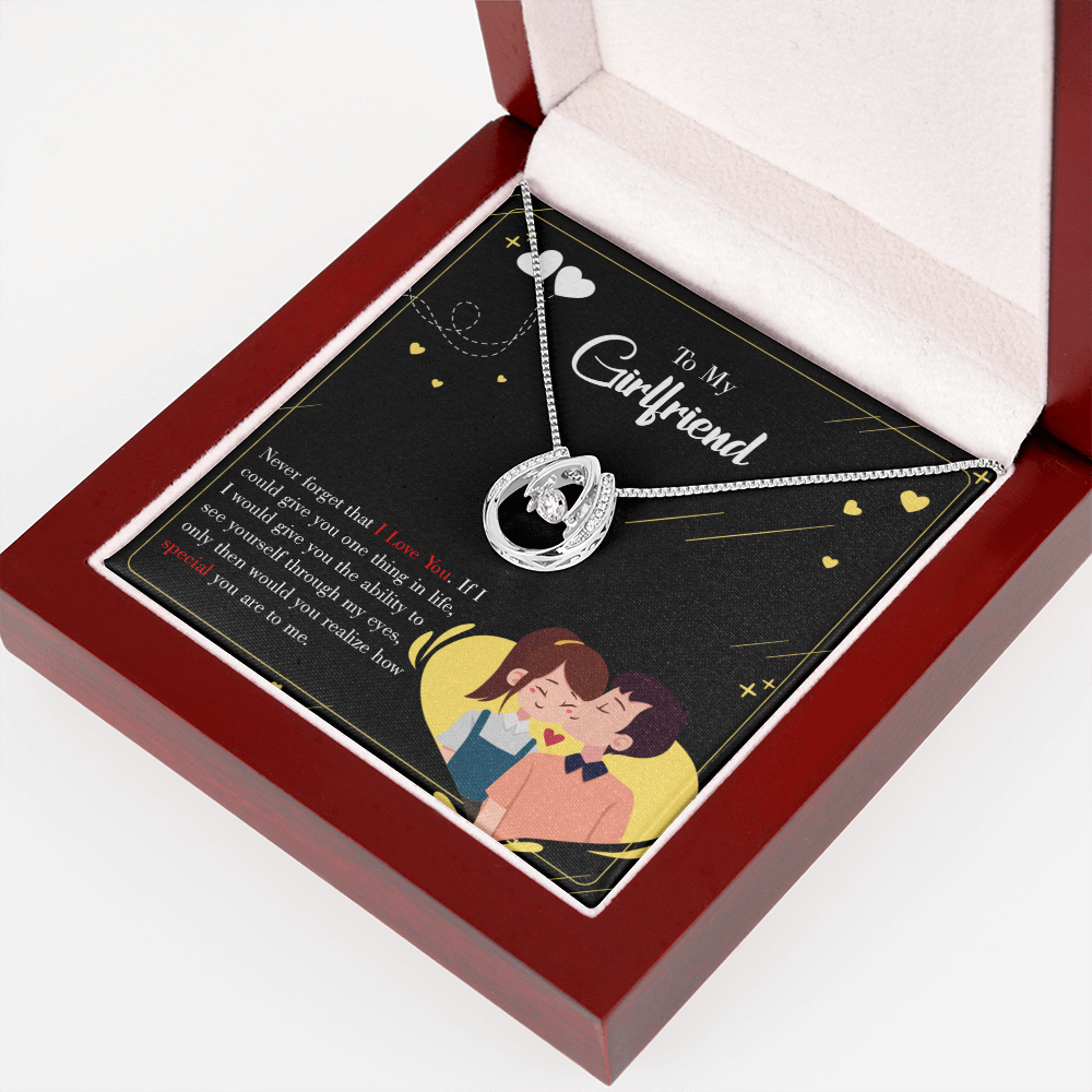 To My Girlfriend Never Forget Lucky Horseshoe Necklace Message Card 14k w CZ Crystals-Express Your Love Gifts