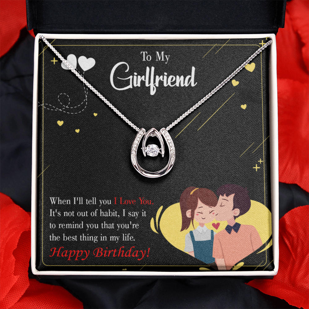 To My Girlfriend Not Out of Habit Lucky Horseshoe Necklace Message Card 14k w CZ Crystals-Express Your Love Gifts
