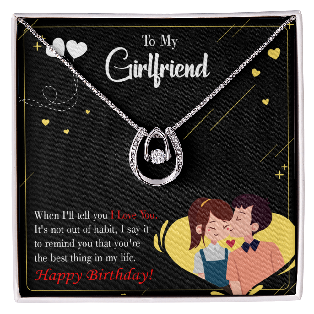 To My Girlfriend Not Out of Habit Lucky Horseshoe Necklace Message Card 14k w CZ Crystals-Express Your Love Gifts