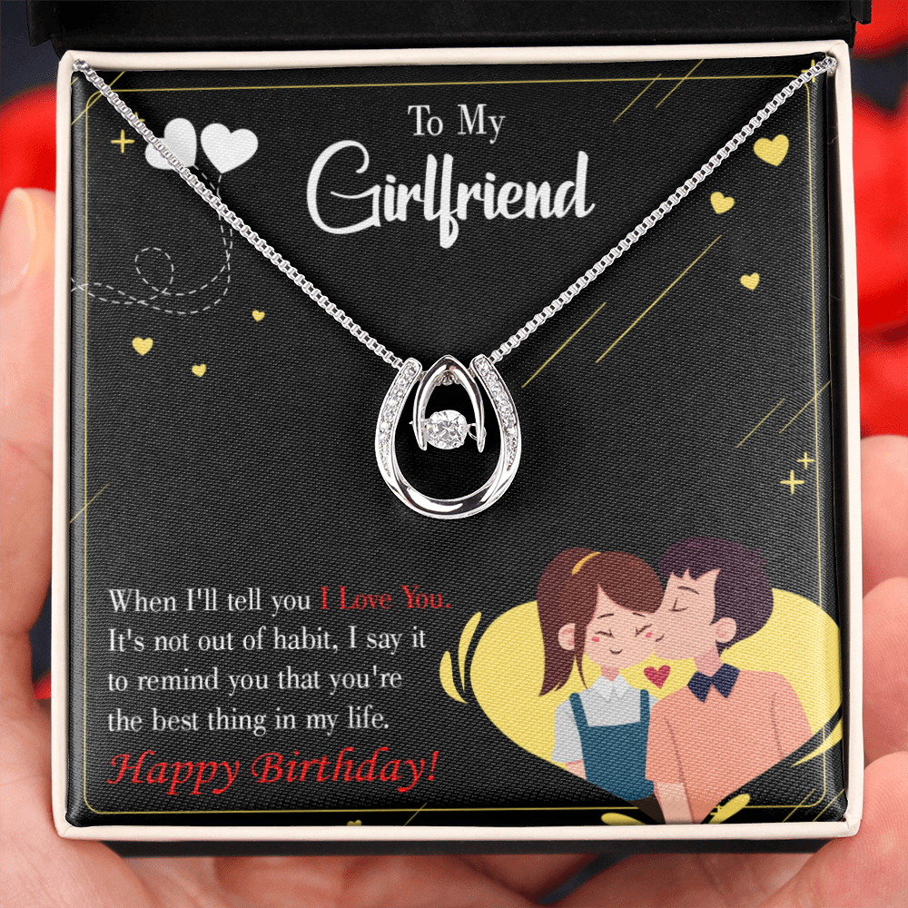 To My Girlfriend Not Out of Habit Lucky Horseshoe Necklace Message Card 14k w CZ Crystals-Express Your Love Gifts