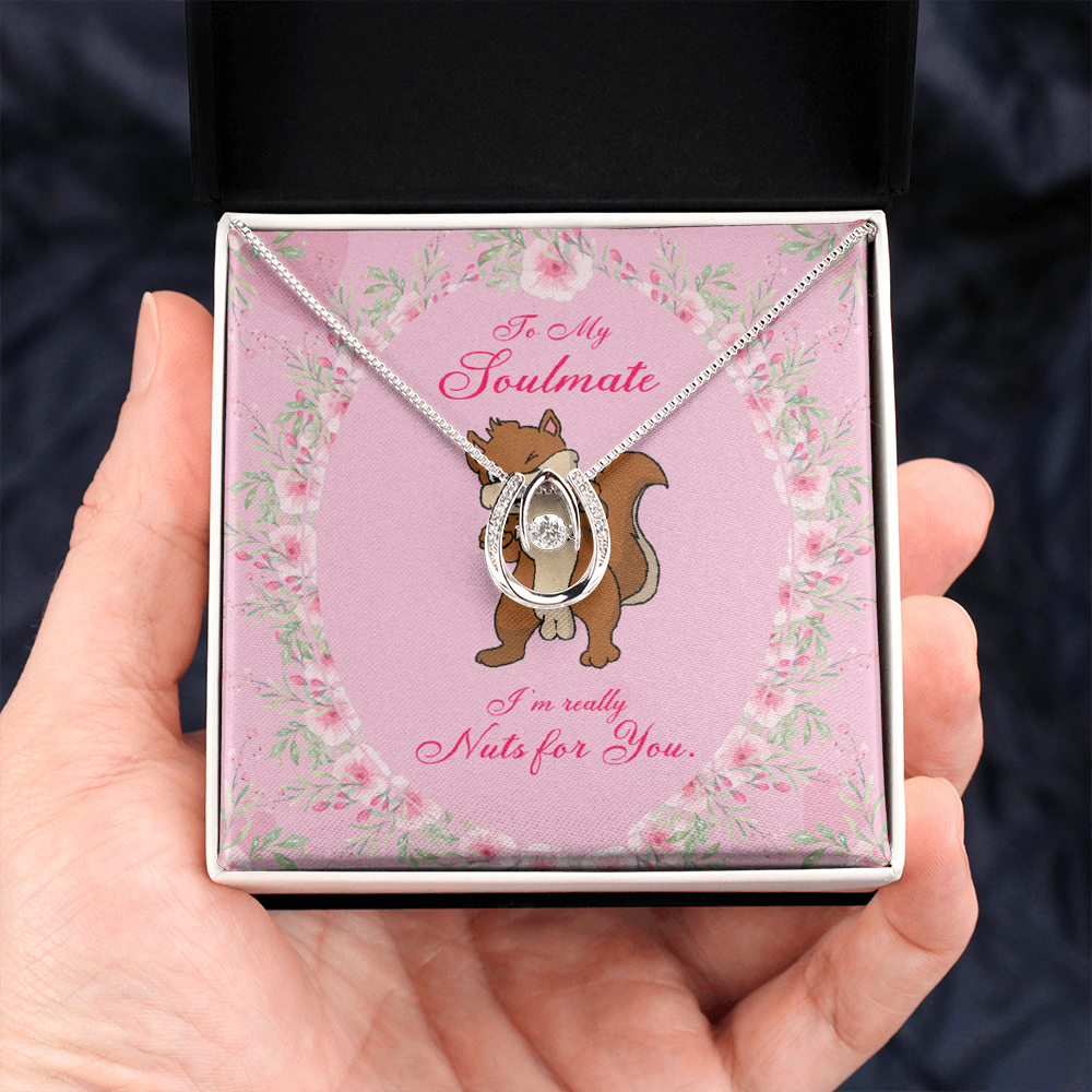 To My Girlfriend Nuts For You Lucky Horseshoe Necklace Message Card 14k w CZ Crystals-Express Your Love Gifts
