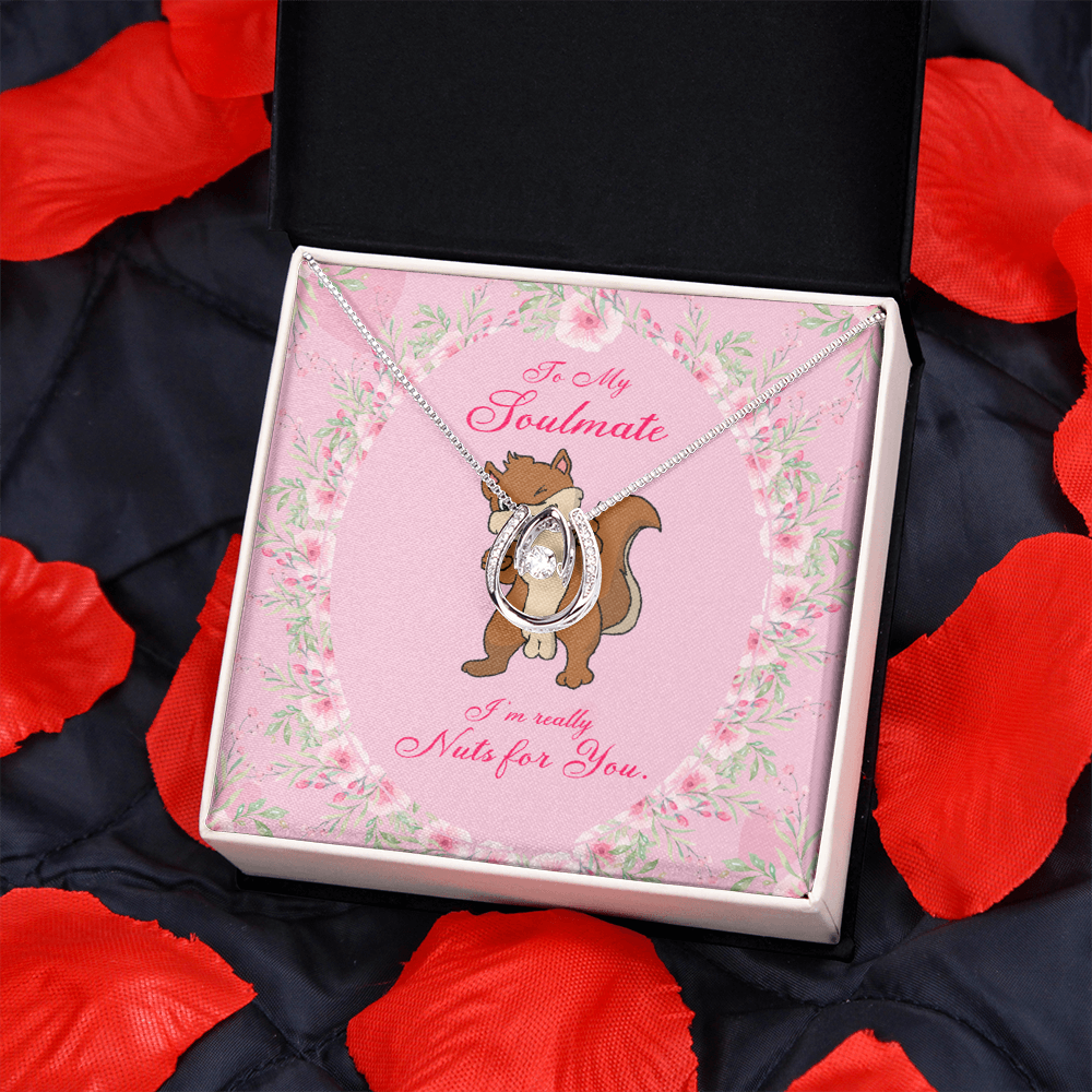 To My Girlfriend Nuts For You Lucky Horseshoe Necklace Message Card 14k w CZ Crystals-Express Your Love Gifts