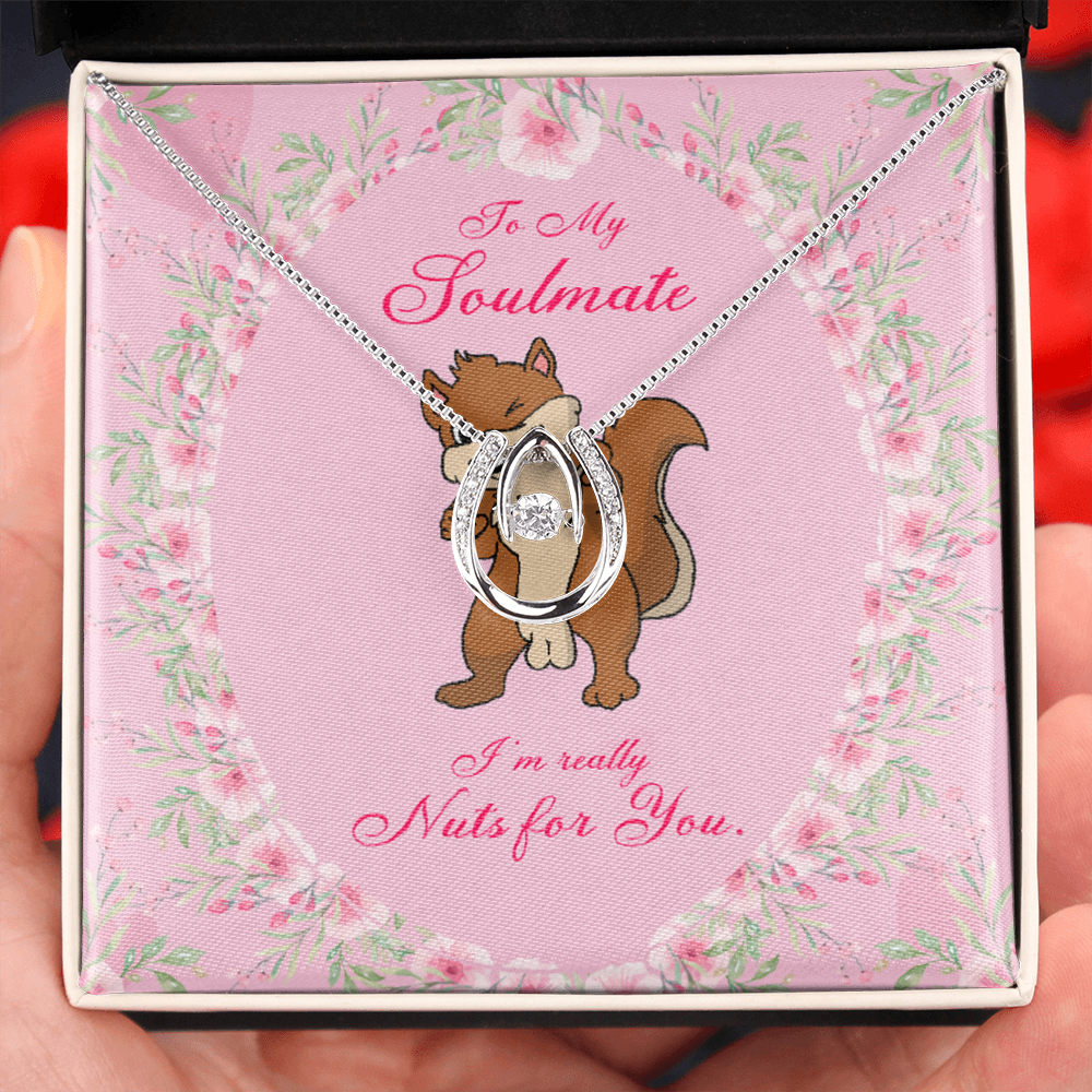 To My Girlfriend Nuts For You Lucky Horseshoe Necklace Message Card 14k w CZ Crystals-Express Your Love Gifts