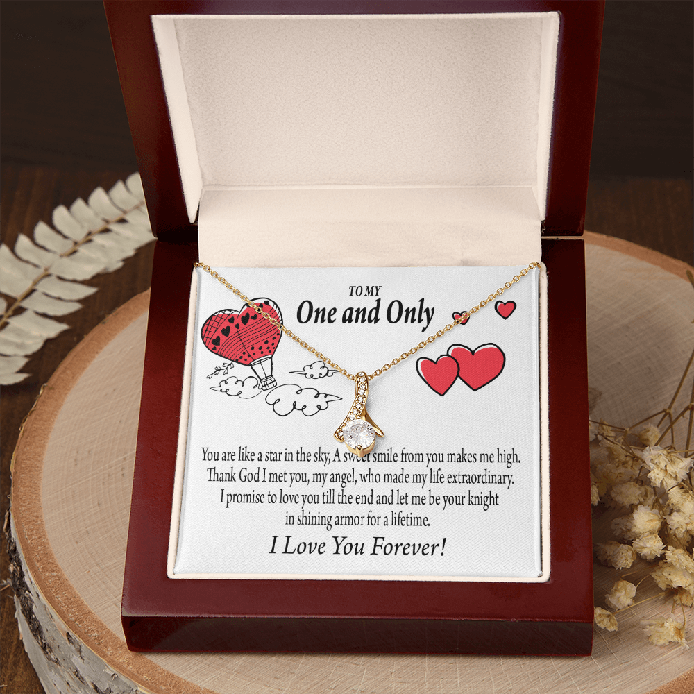 To My Girlfriend One & Only Alluring Ribbon Necklace Message Card-Express Your Love Gifts