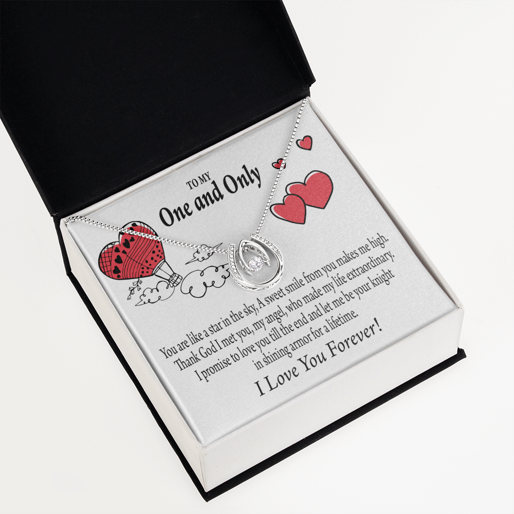 To My Girlfriend One & Only Lucky Horseshoe Necklace Message Card 14k w CZ Crystals-Express Your Love Gifts