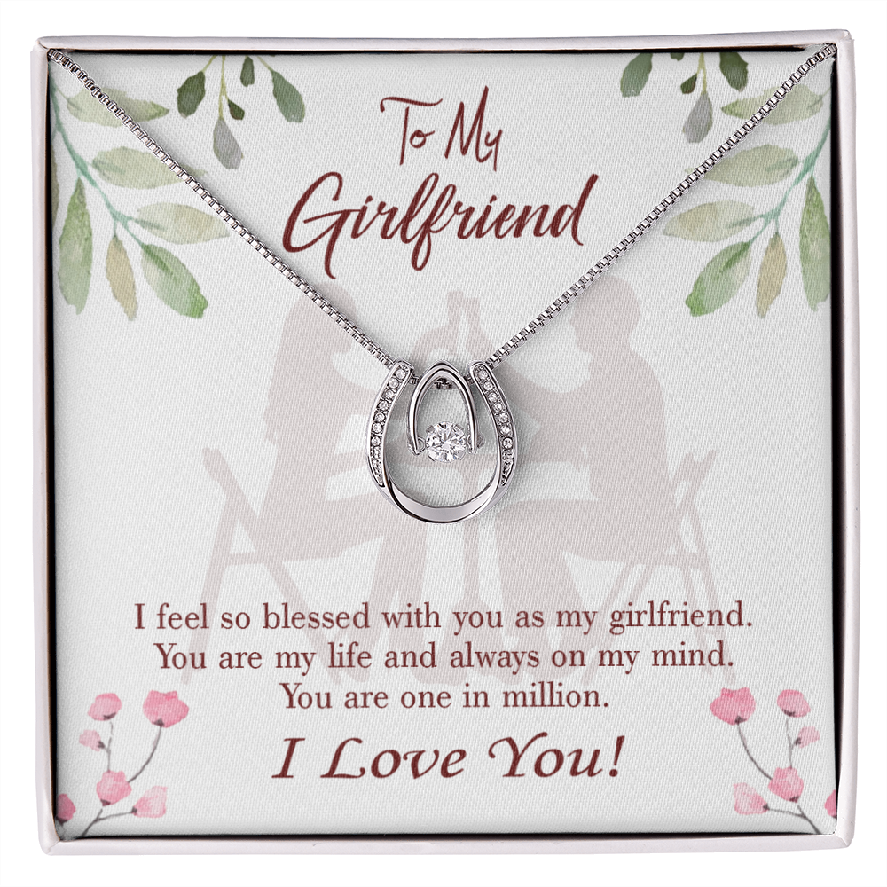 To My Girlfriend One in Million Lucky Horseshoe Necklace Message Card 14k w CZ Crystals-Express Your Love Gifts