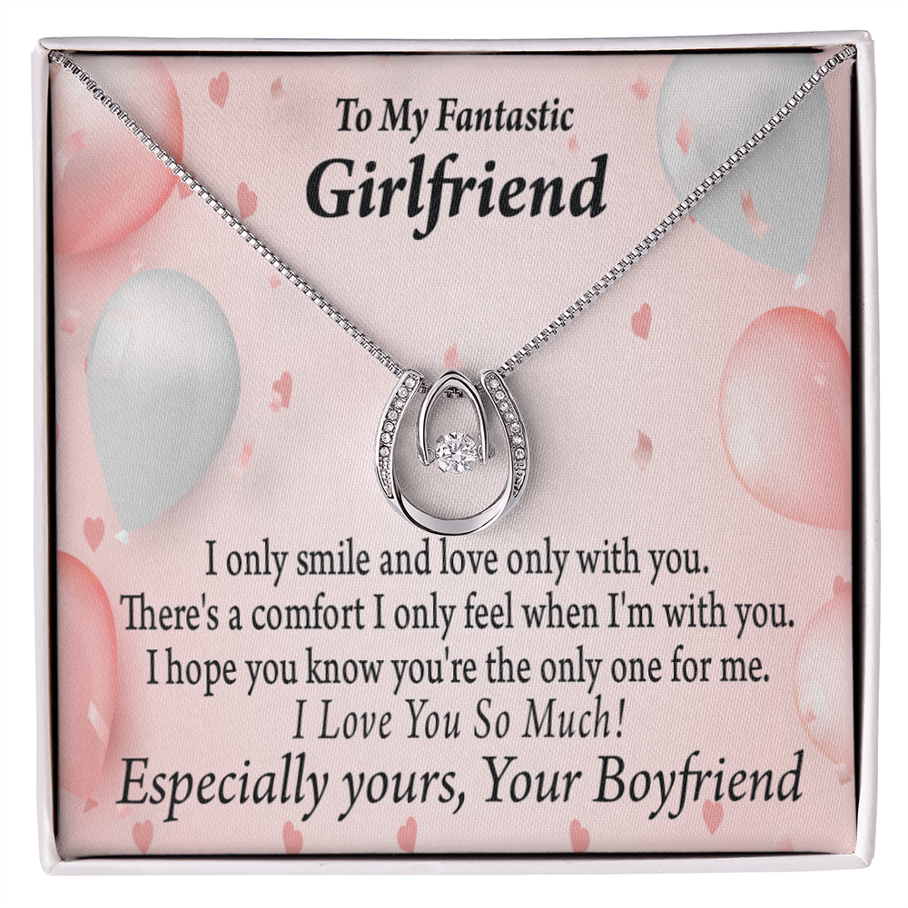 To My Girlfriend Only One For Me Lucky Horseshoe Necklace Message Card 14k w CZ Crystals-Express Your Love Gifts