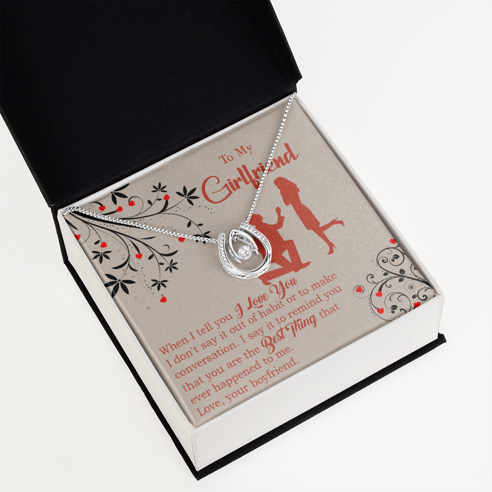 To My Girlfriend Out of Habit Lucky Horseshoe Necklace Message Card 14k w CZ Crystals-Express Your Love Gifts