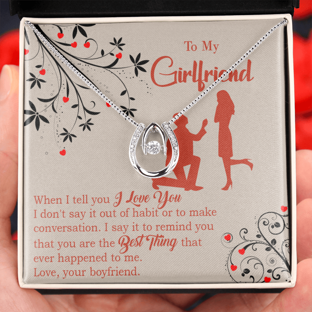 To My Girlfriend Out of Habit Lucky Horseshoe Necklace Message Card 14k w CZ Crystals-Express Your Love Gifts