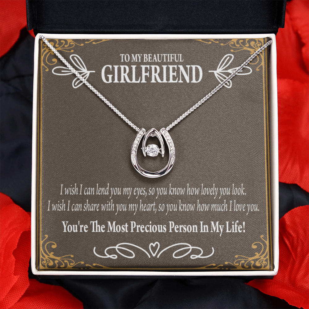 To My Girlfriend Precious Love Lucky Horseshoe Necklace Message Card 14k w CZ Crystals-Express Your Love Gifts