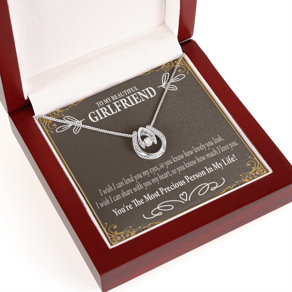 To My Girlfriend Precious Love Lucky Horseshoe Necklace Message Card 14k w CZ Crystals-Express Your Love Gifts