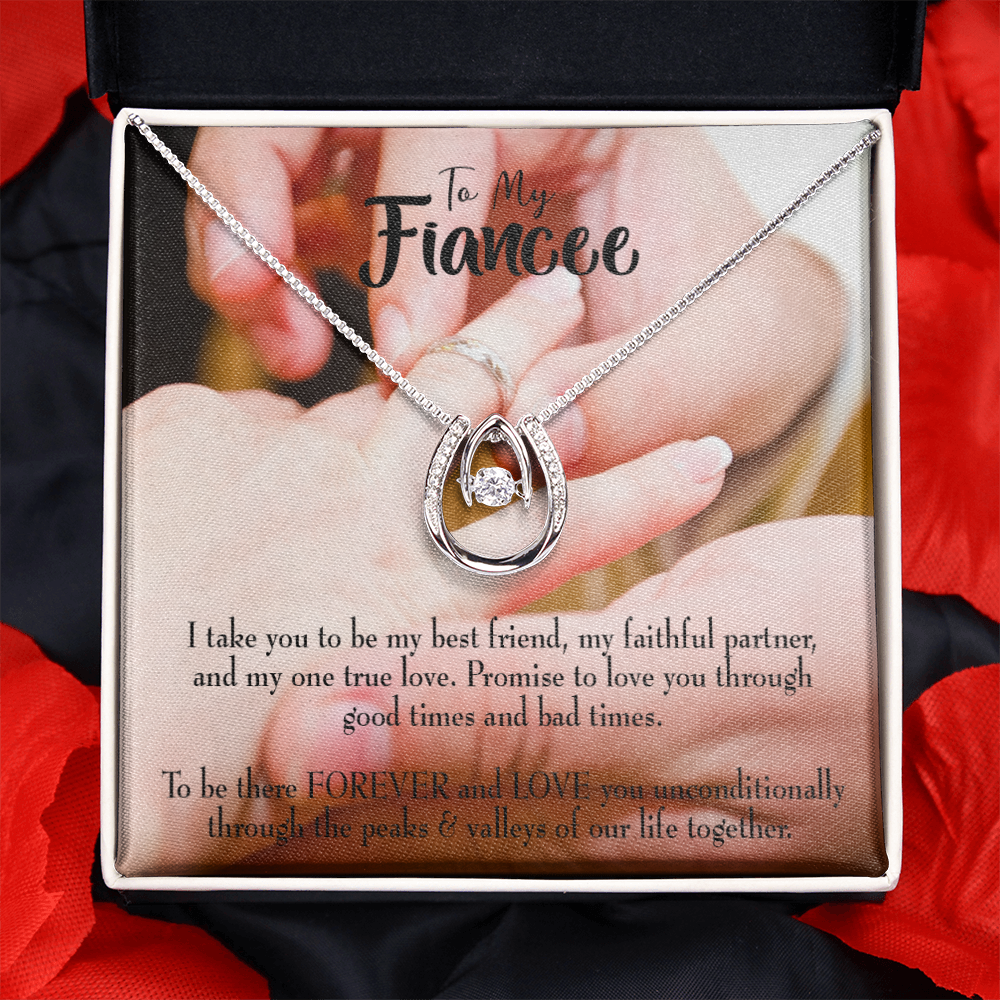 To My Girlfriend Promise to Fiancee Lucky Horseshoe Necklace Message Card 14k w CZ Crystals-Express Your Love Gifts