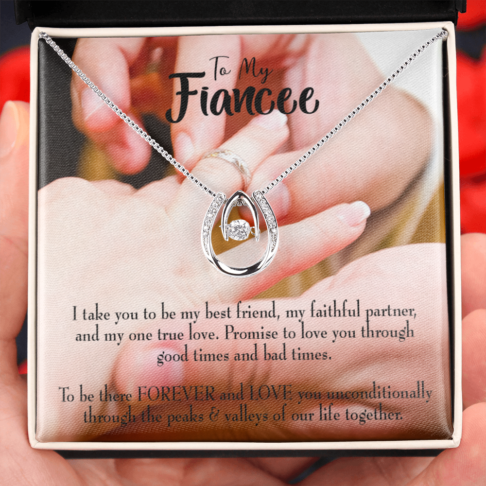 To My Girlfriend Promise to Fiancee Lucky Horseshoe Necklace Message Card 14k w CZ Crystals-Express Your Love Gifts