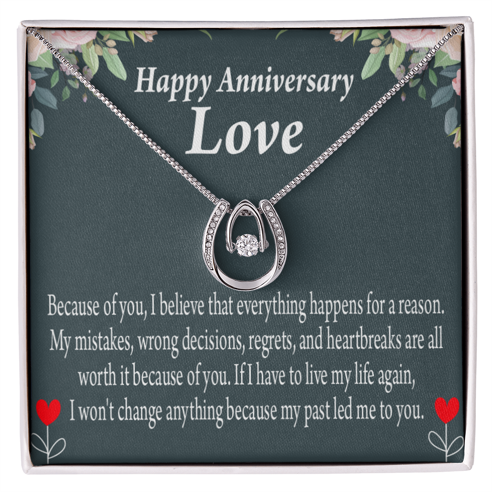 To My Girlfriend Reason For Everything Lucky Horseshoe Necklace Message Card 14k w CZ Crystals-Express Your Love Gifts